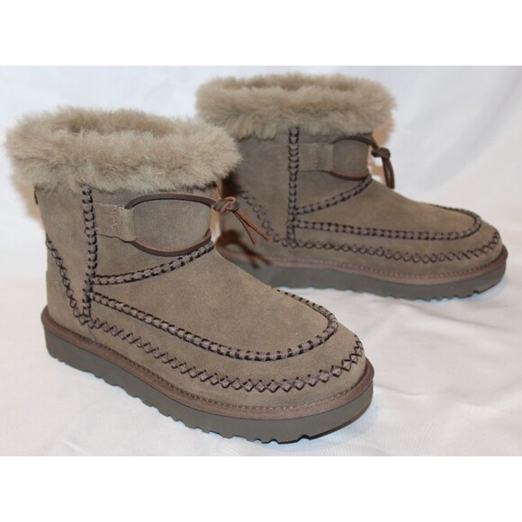 UGG WOMEN'S ALPINE MINI SUEDE SHEARLING LINED BOOTS HICKORY NIB - Picture 2 of 8